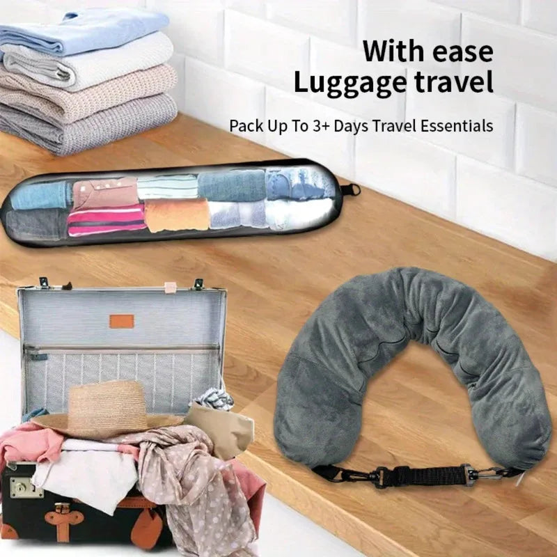 2026 NEW Fashion Travel Pillow With Storage Pouch, Adjustable Polyester Neck Support, Comfortable & Lightweight