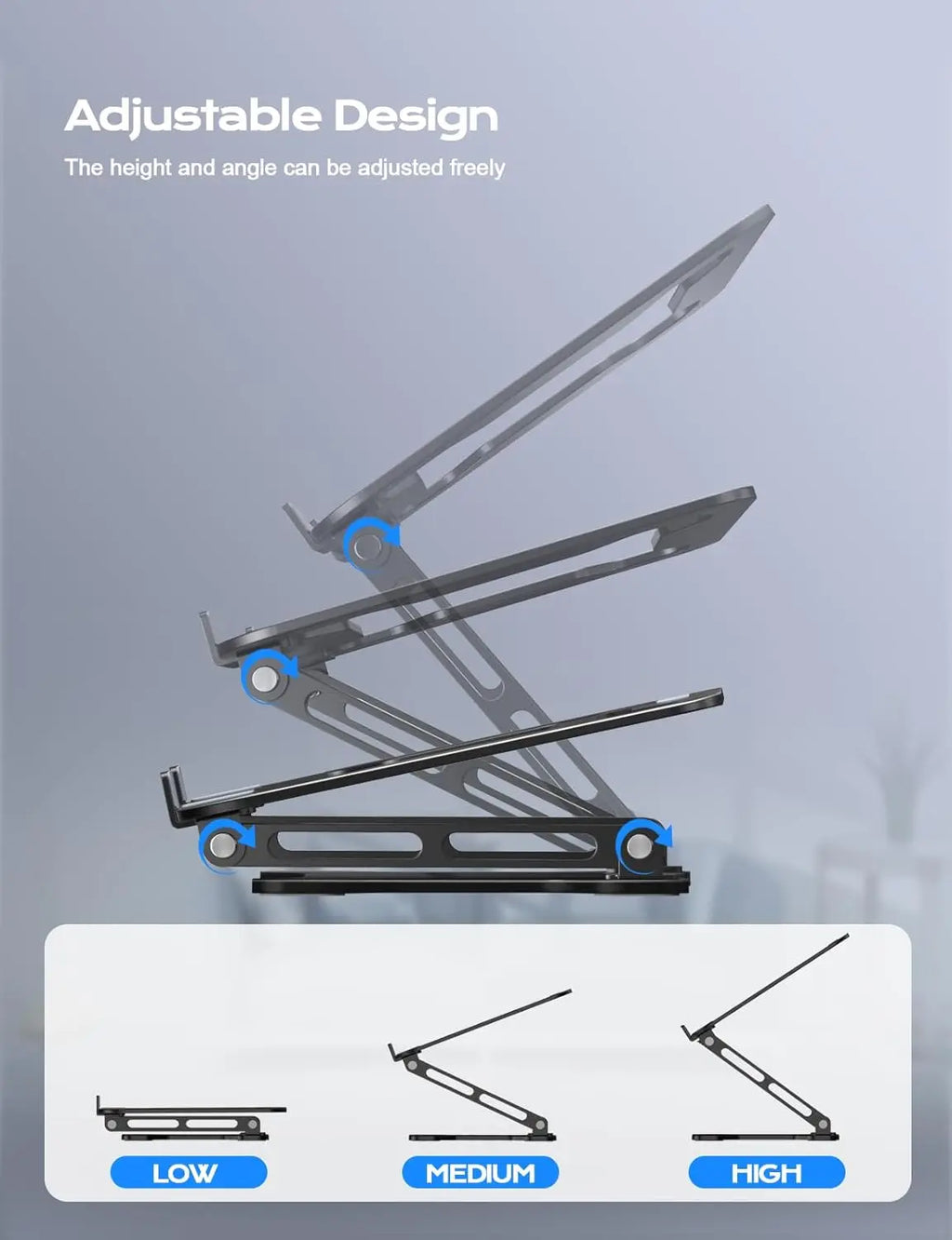 Adjustable Foldable Metal Laptop Stand with Cooling Ventilation for 10-15.6 Inch Notebooks