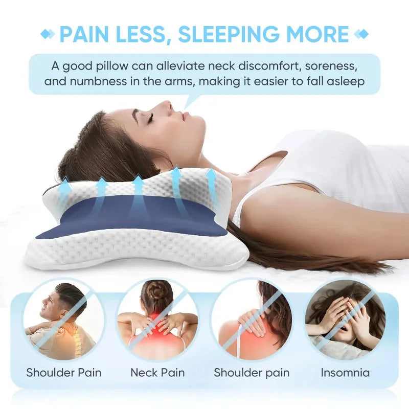 Memory Foam Cervical Pillow Ergonomic Neck Support for Side Back Stomach Sleepers Pain Relief