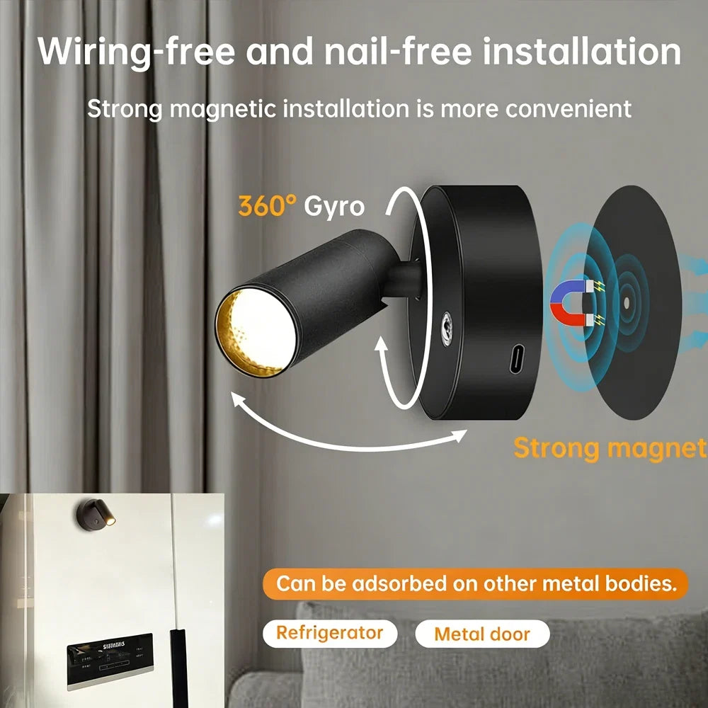 RGB Night Light | Magnetic Base USB Rechargeable LED Wall Lamp with Touch Switch