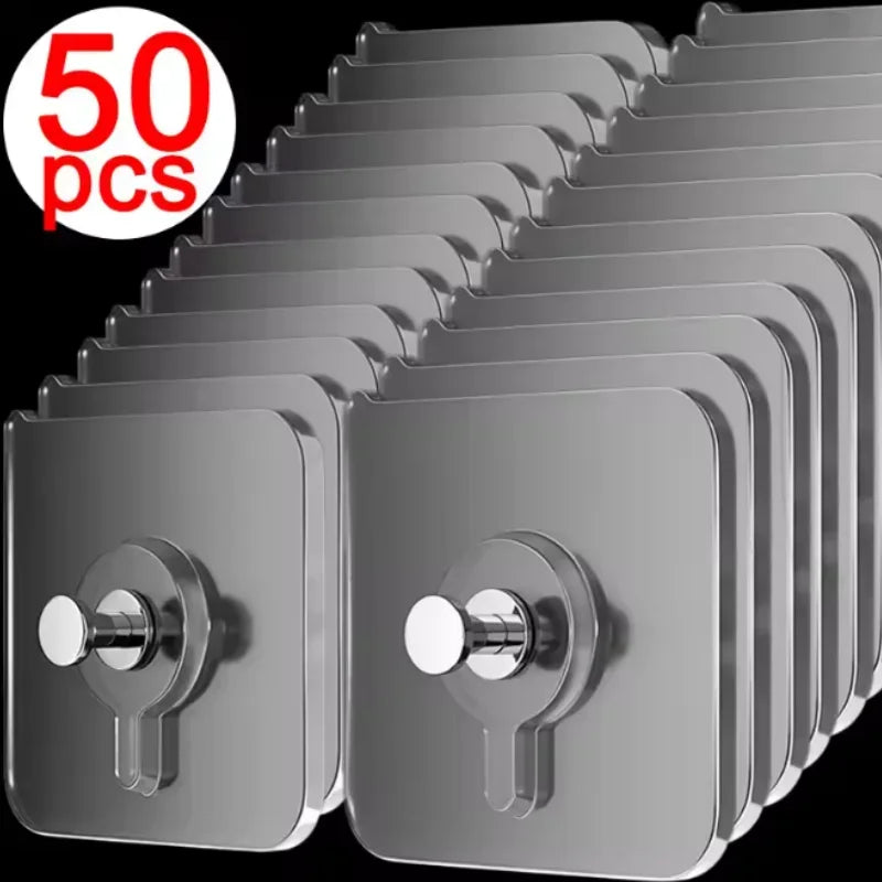 10/50pcs Self-Adhesive Hook Strong Adhesive Picture Frame Nails Hooks Transparent Seamless Wall Hangers Hanging Clock