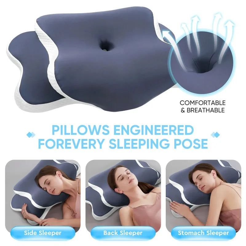 Memory Foam Cervical Pillow Ergonomic Neck Support for Side Back Stomach Sleepers Pain Relief