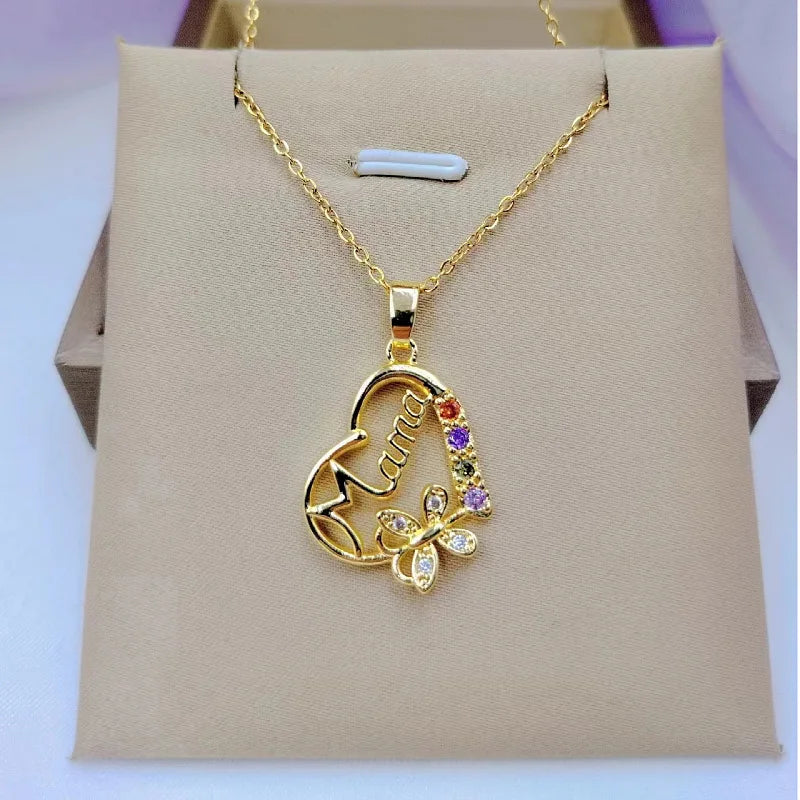 Mama Heart Pendant Necklace | Stainless Steel Crystal Choker for Women