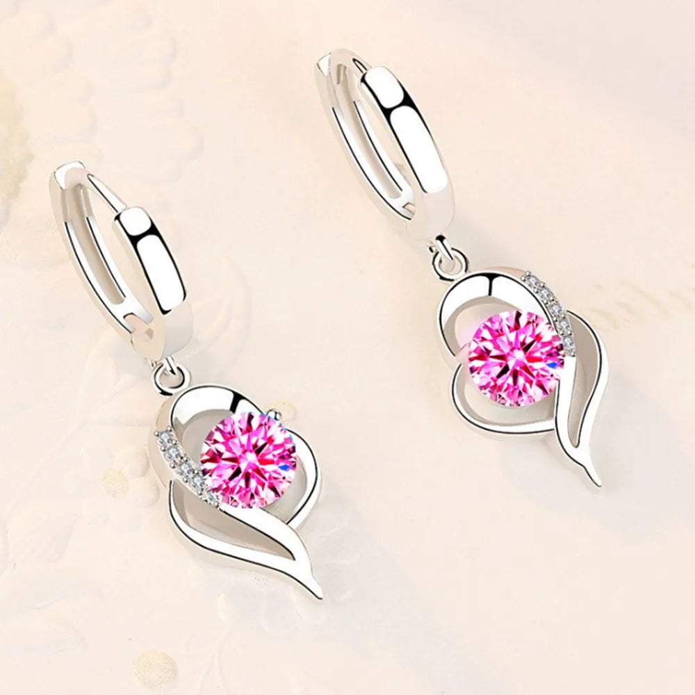 925 Sterling Silver Crystal Zircon Drop Earrings | Heart-Shaped Fashion Jewelry for Women