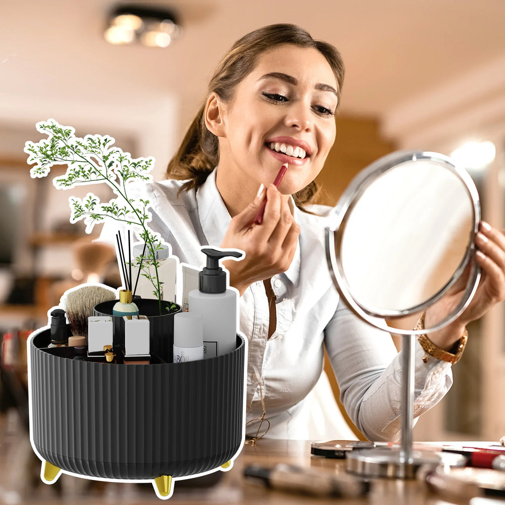 360° Rotating Makeup Organizer - 1pc Plastic Cosmetic Storage with 5 Compartments - Multi-Functional Holder for Brushes