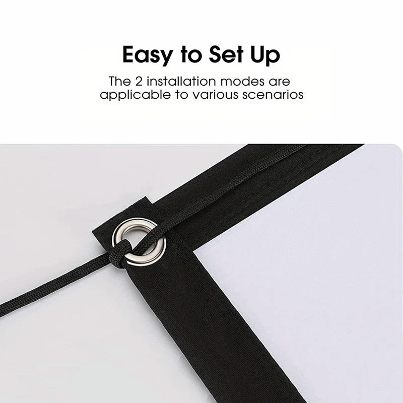 60 inch/72 inch/84 inch/100 inch/120 inch/150 inch HD projection screen with rope. Easy installation without drilling holes.