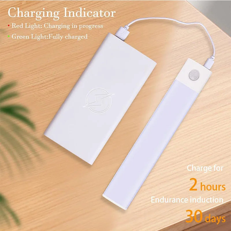10-60cm Ultra-Thin Motion Sensor Light Magnetic Mount USB Rechargeable 3-Color Adjustment Under Cabinet Light for Home Office