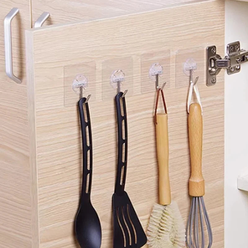 10/20 PCS Transparent Stainless Steel Self-Adhesive Hooks Bathroom Towel Clothes Storage Sticker Hooks Key Hangers Storage