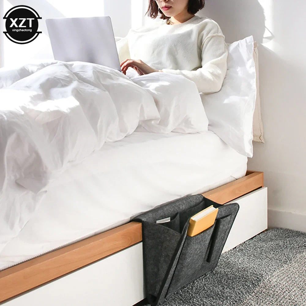 1pc Felt Bedside Storage Organizer Phone Book Magazine Holder Pockets Hanging Storage Bag Baby Tissue Box For Bed Sofa Side Pouc