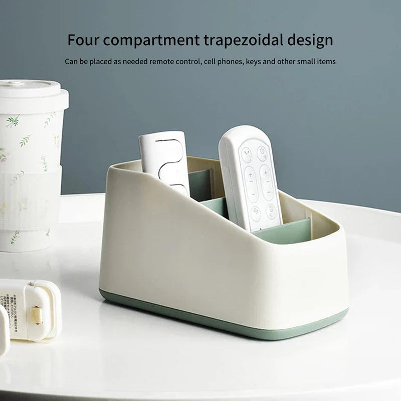 4 Slot Desktop Storage Box Remote Control Holder TV Phone Trapezoidal Basket Stationery Organizer Case for Home Hotel