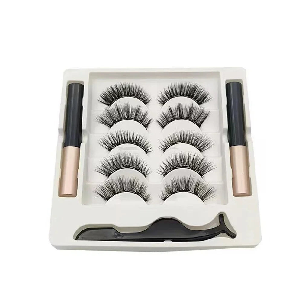 5 Pairs Magnetic Eyelashes Set with Eyeliner and Tweezers | 3D Natural False Lashes Kit