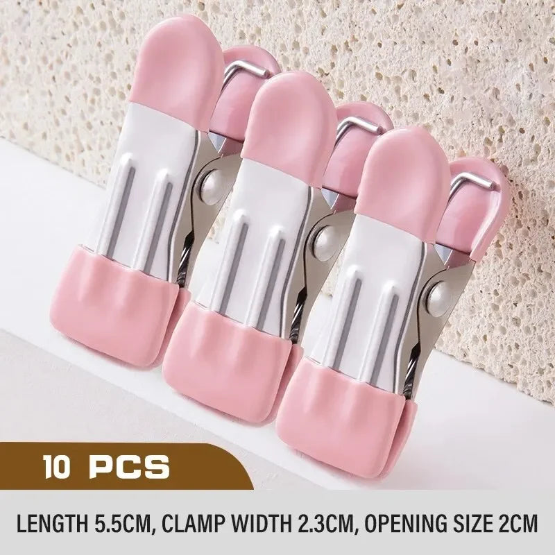 10pcs Stainless Steel Clothespins with No Trace Hook Hangers Clothes Pegs Socks Hanging Clip Home Closet Bed Sheet Holder