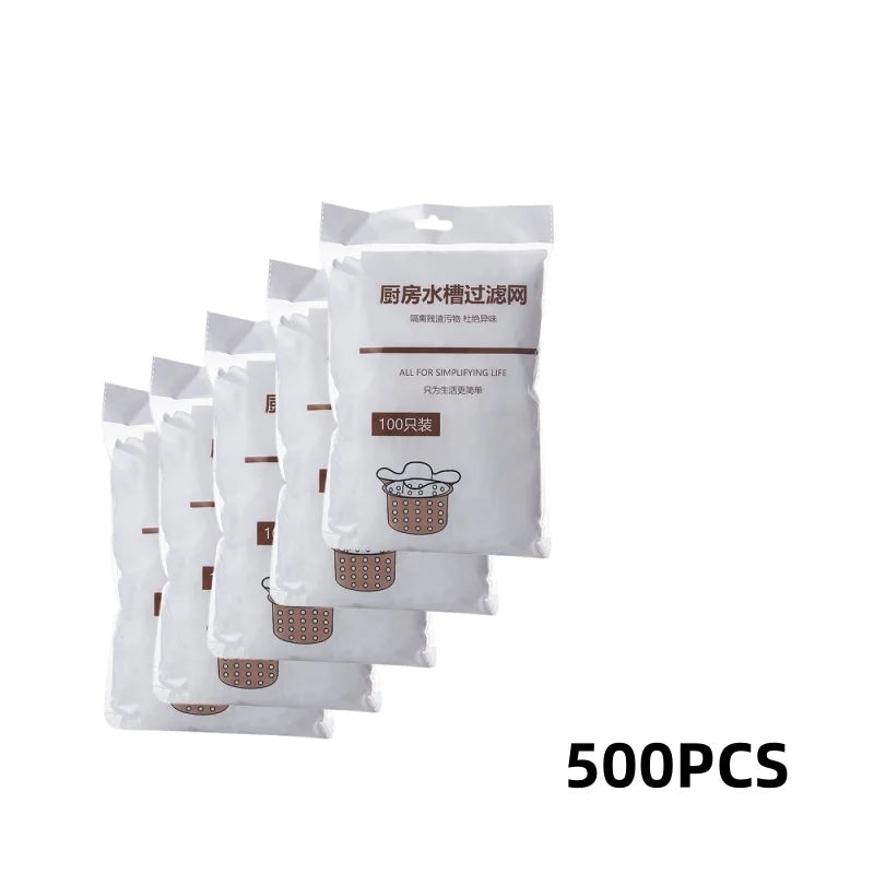 100/500pcs Disposable Sink Filter Mesh Bags Kitchen Sink Strainer Drain Hole Anti-blocking Garbage Bag Cleaning Strainers Net