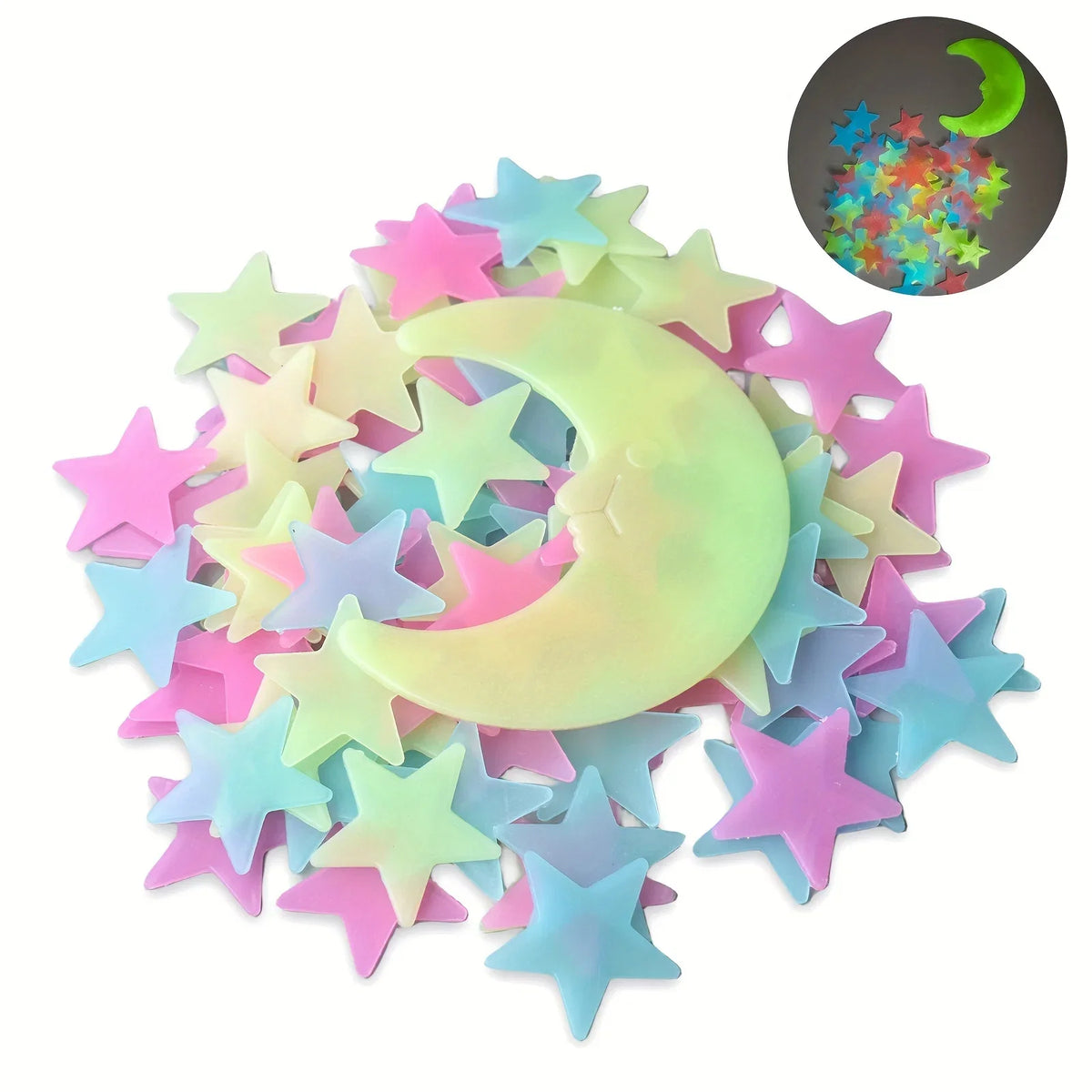 100 Pcs Glow in The Dark Stars and Moon Wall Stickers | 3D Luminous Starry Sky Decor