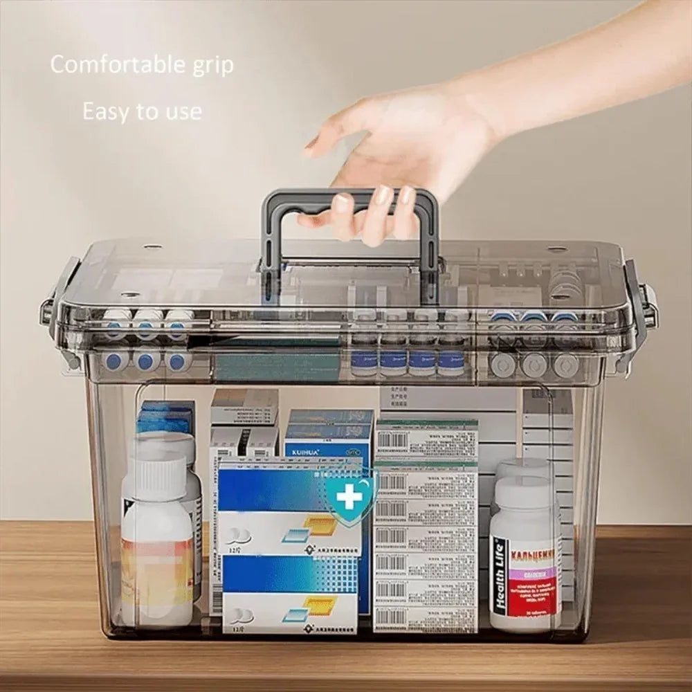 Home Multi-Layer Medicine Organizer Transparent Large Capacity Storage Box with Tray Waterproof Plastic Storage Container