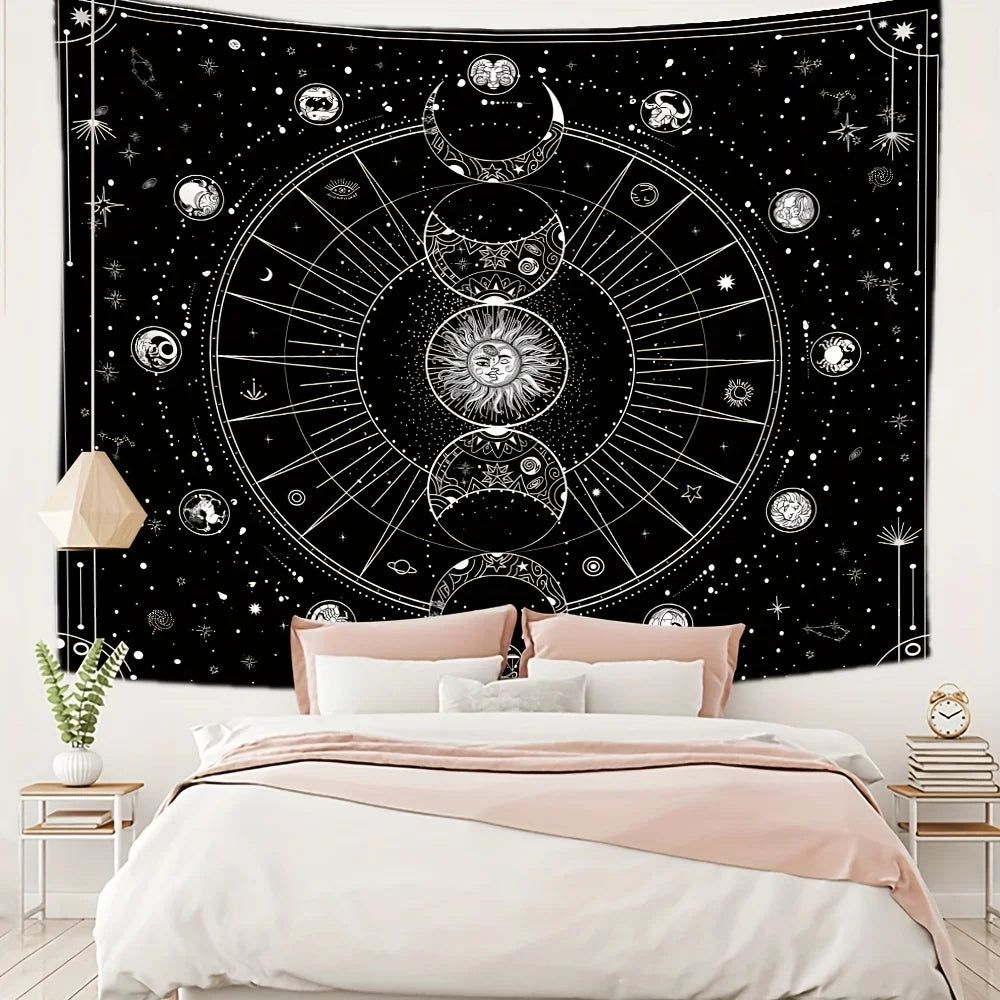 1pc Sun Moon Horoscope Divination Printed Tapestry Home DecorTapestry Wall Decor
