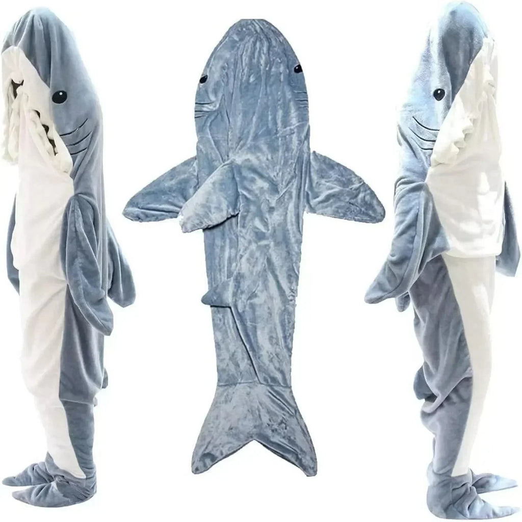 Cartoon Shark Blanket Plaid Gown Sleeping Bag Women Pajamas Adult Blanket Flannel Shark Nightrobe Comfy Bathrobe Homewear Gift