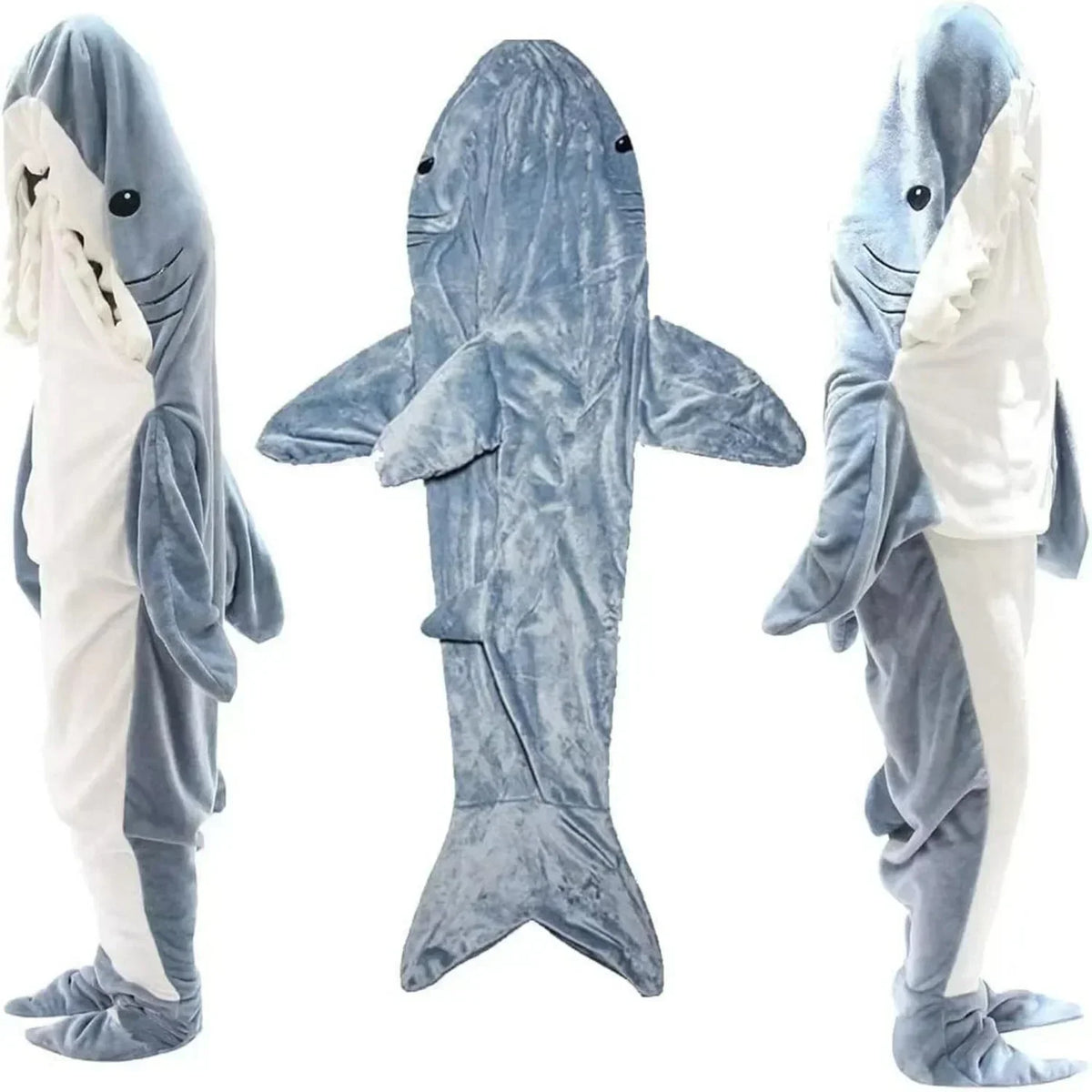 Cartoon Shark Blanket Plaid Gown Sleeping Bag Women Pajamas Adult Blanket Flannel Shark Nightrobe Comfy Bathrobe Homewear Gift