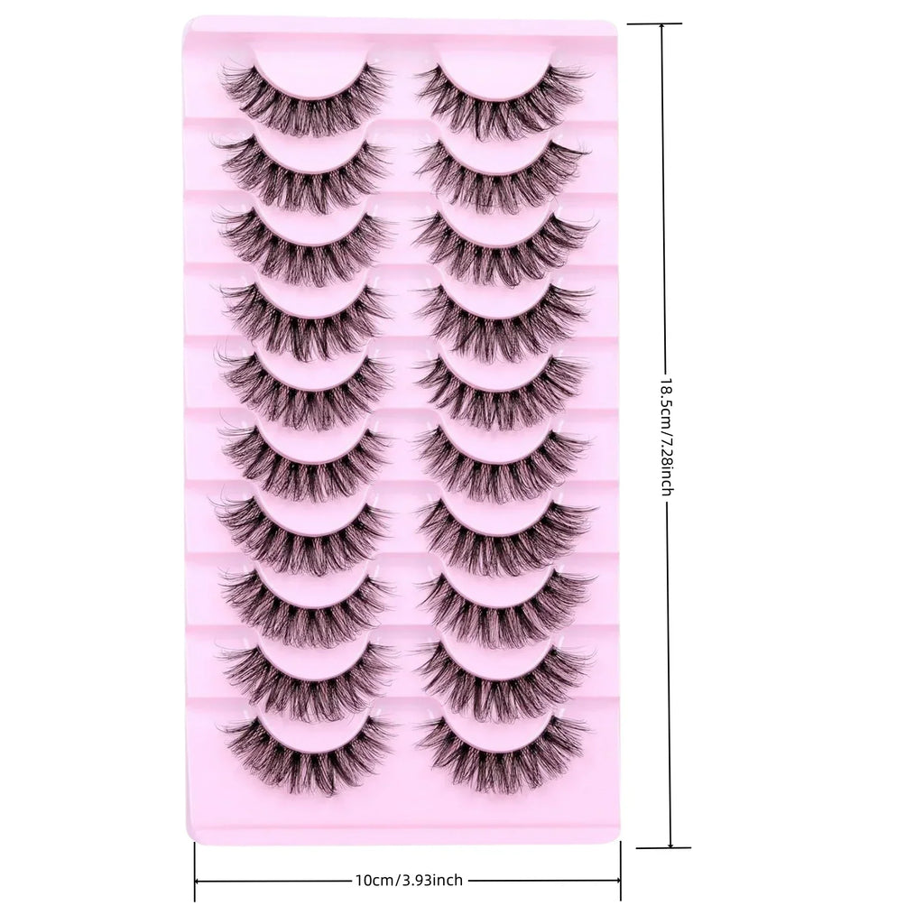 10 Pairs Natural Fluffy False Eyelashes | Wispy 3D Volume Strip Lashes with Clear Band