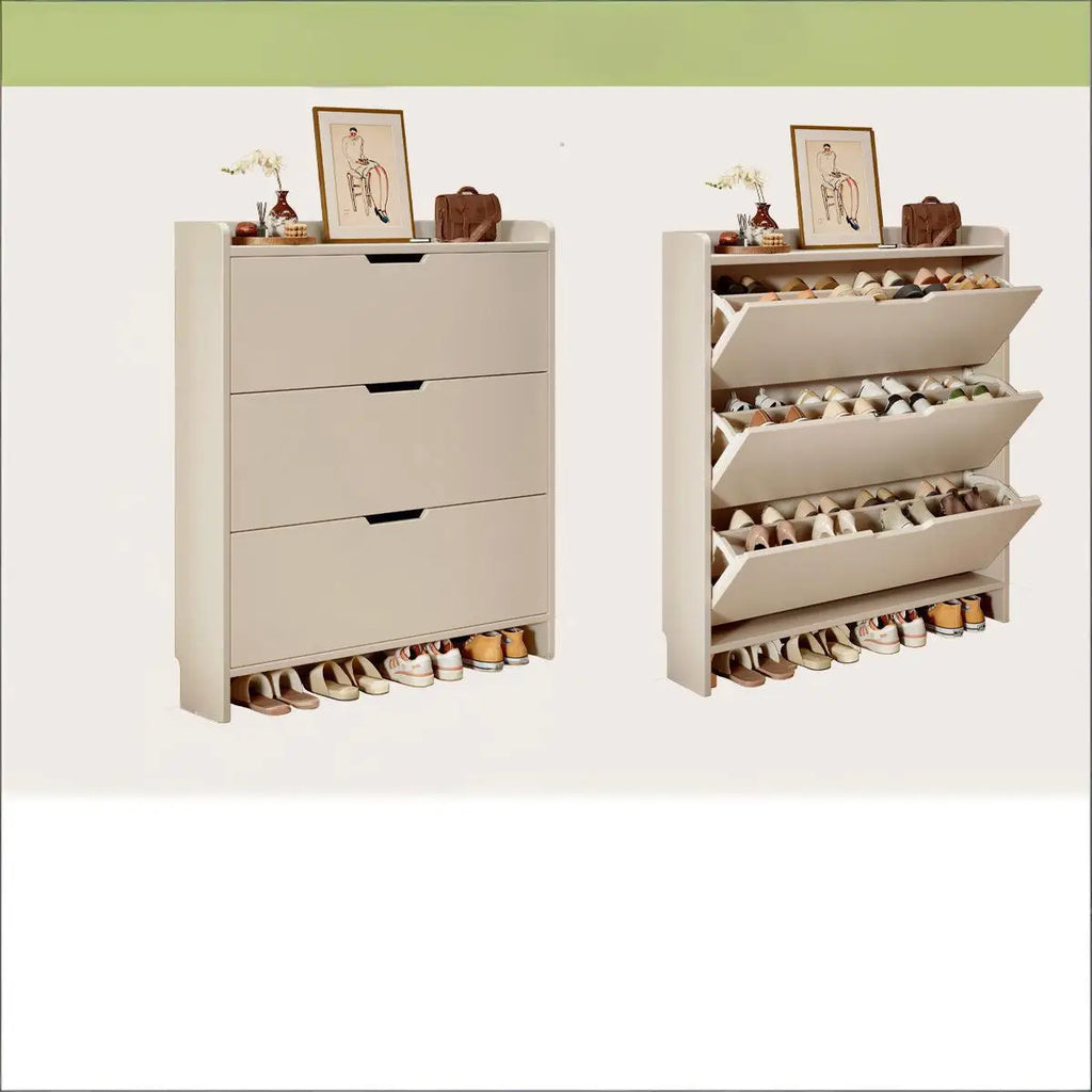Solid wood ultra-thin flip shoe cabinet, home use, entrance door, foyer storage cabinet, new style wall-mounted shoe rack