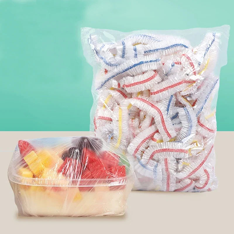 100Pcs Colorful Disposable Food Cover Hats Fruit Cover Elastic Plastic Shower Cap Storage Bag Kitchen Organizer Cling Film