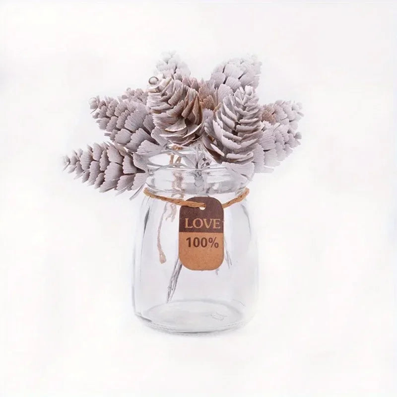 30Pcs/Lot Christmas Artificial Pine Cone Mini Pine Nuts Holly Branch Pick Wreath DIY Garland Hanging Ornaments Home Decor