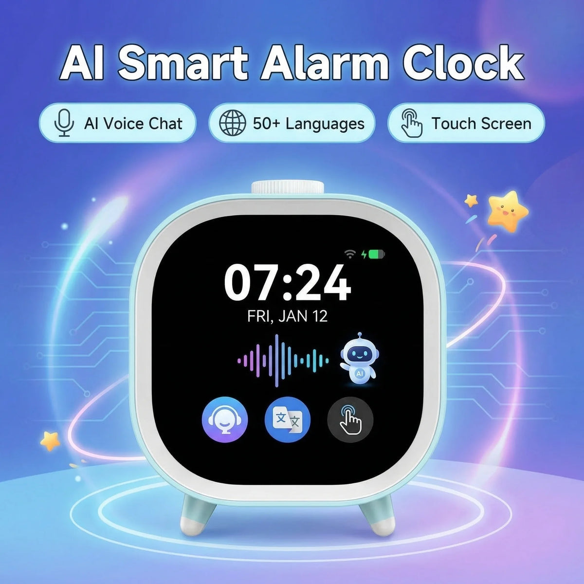 AI Smart Alarm Clock Talking Buddy Educational Toy for Kids Music/Stories Player Pomodoro Timer Cool Robot Gift for Boys Girls