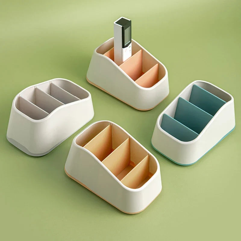 4 Slot Desktop Storage Box Remote Control Holder TV Phone Trapezoidal Basket Stationery Organizer Case for Home Hotel