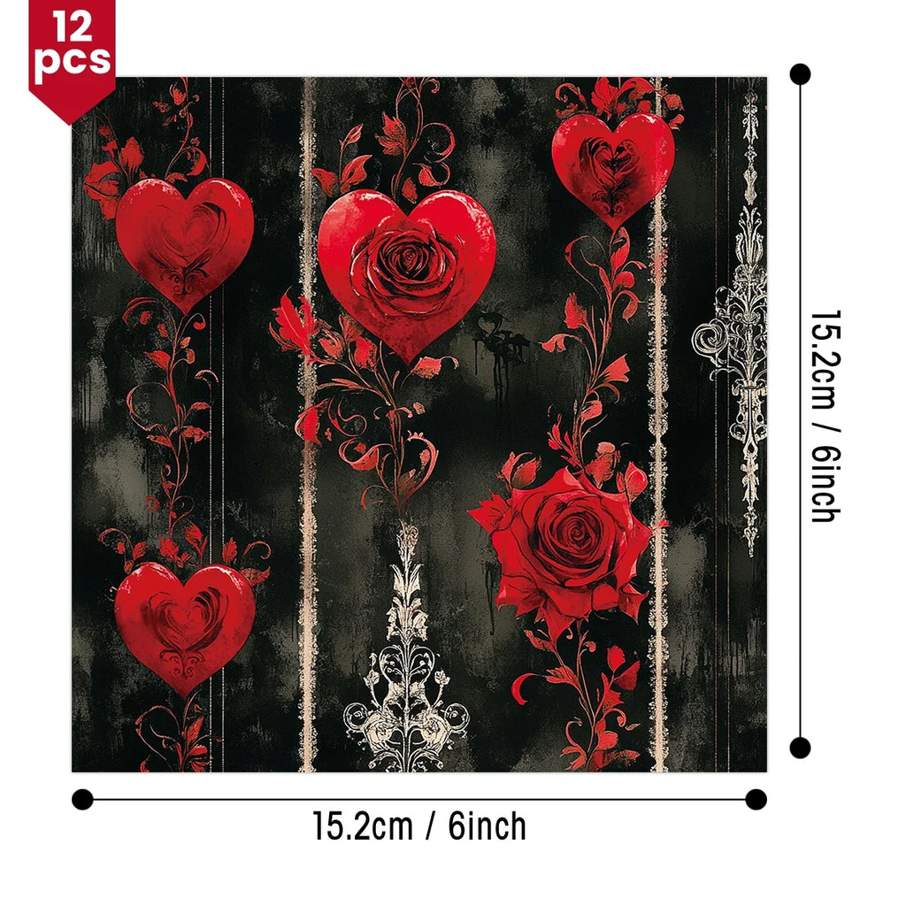 12pcs Gothic Love Themes Decor Paper | Valentine's Day Gift Wrapping & Scrapbooking Supplies