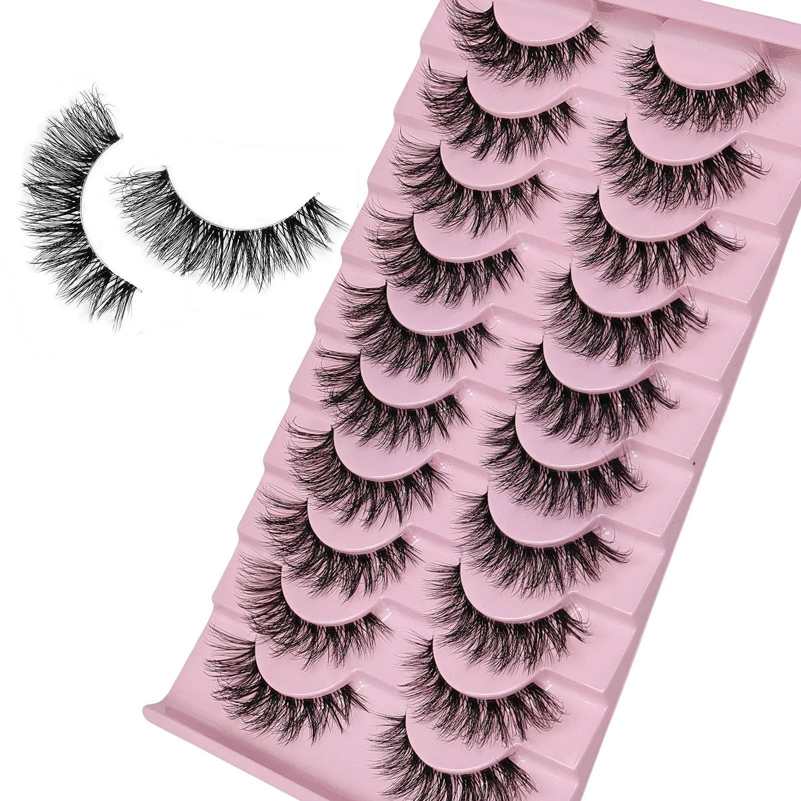 10 Pairs Natural Fluffy False Eyelashes Wispy Lashes | 3D Volume Strip Lashes D Curl Fake Eyelashes with Clear Band