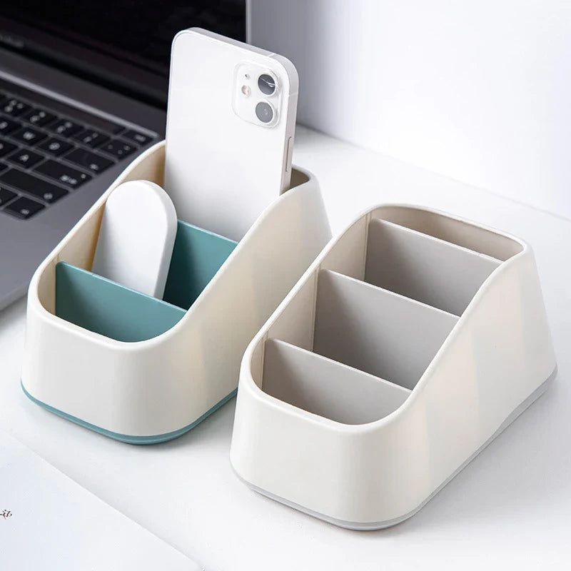 4 Slot Desktop Storage Box Remote Control Holder TV Phone Trapezoidal Basket Stationery Organizer Case for Home Hotel