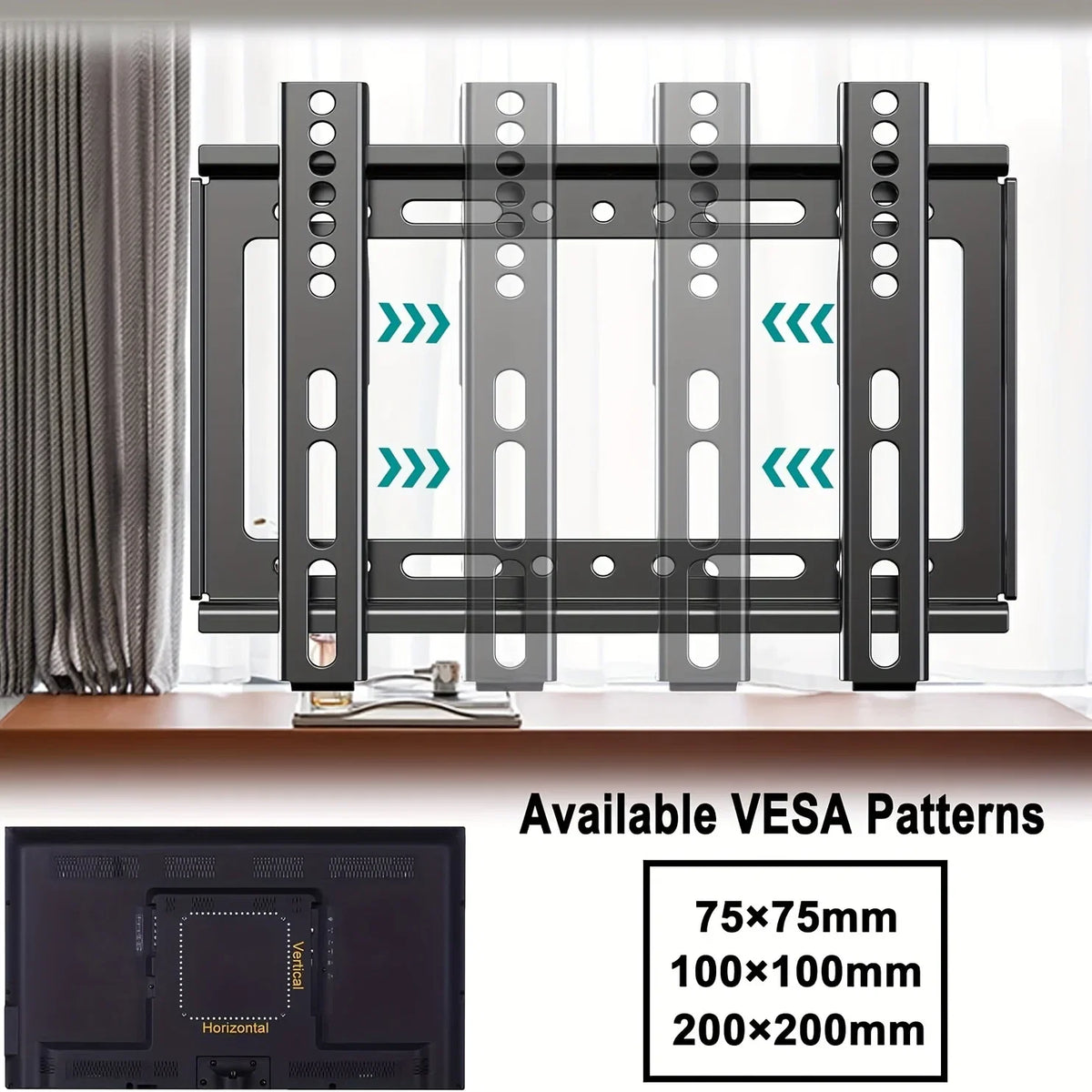 TV Wall Mount Fixed for Most 14"-32" Flat/Curved TVs with Max VESA 200X200mm up to 55Lbs Space Saving Universal TV Bracket