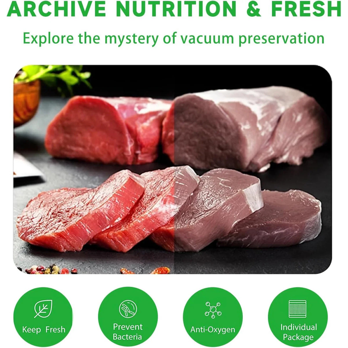 A set of 2 vacuum-sealed bags of the same size, with a length of 500CM, suitable for food storage vacuum low-temperature cooking