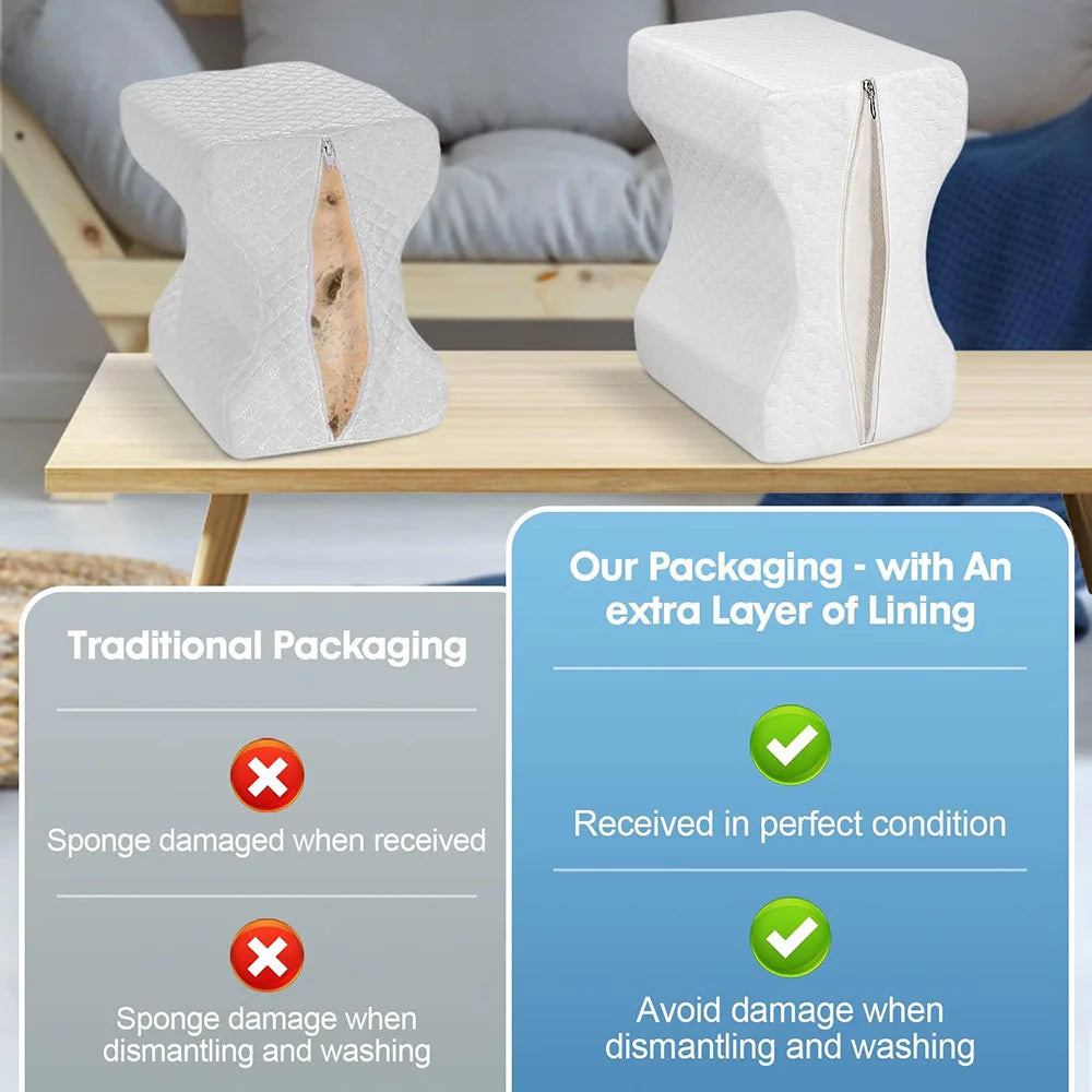 Leg pillow,side pillow,Memory foam knee pillow with side sleeping belt,Leg knee pillow with removable and washable cover