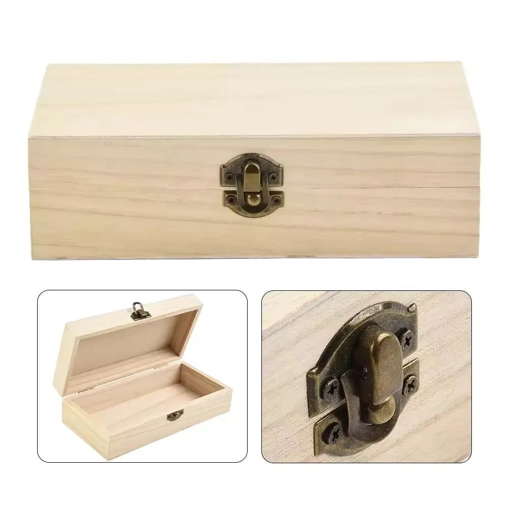 Retro Rectangular Wooden Storage Box Clamshell Desktop Organizer Jewelry Gift Box for Home Decor