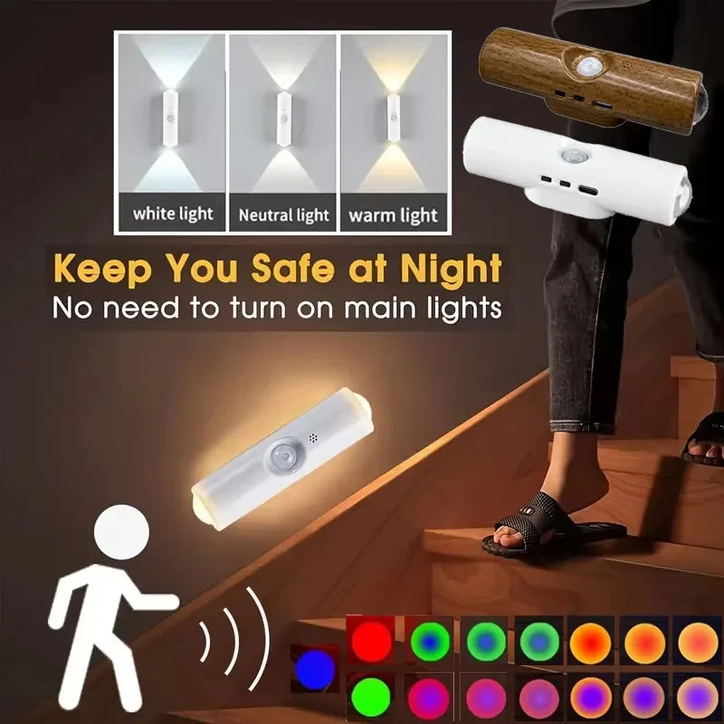 Smart RGB Gradient Night Light | Magnetic Motion Sensor Rechargeable Wall Lamp
