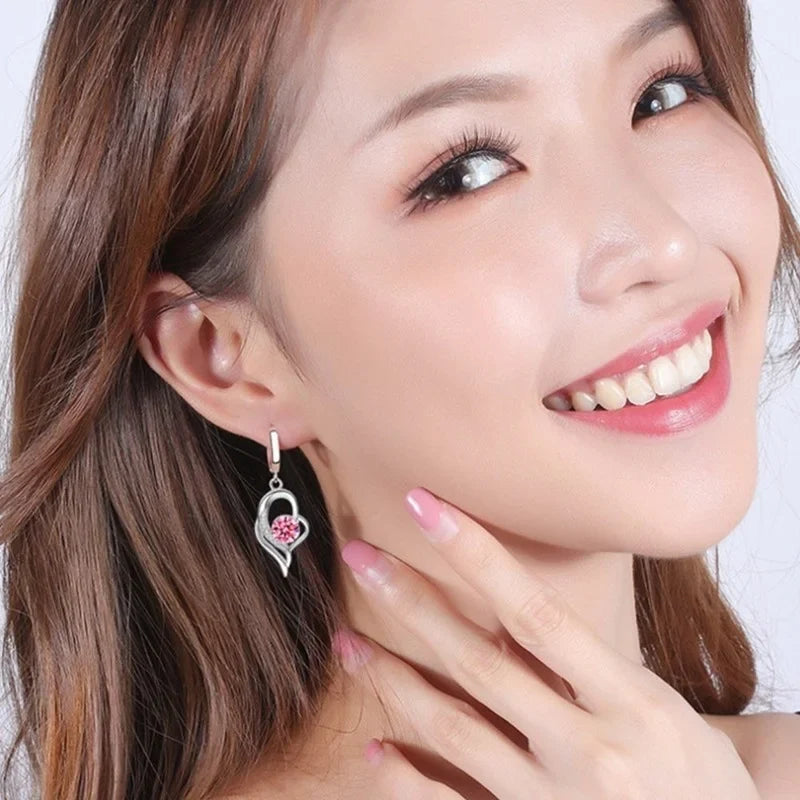 925 Sterling Silver Crystal Zircon Drop Earrings | Heart Shaped Fine Jewelry for Women