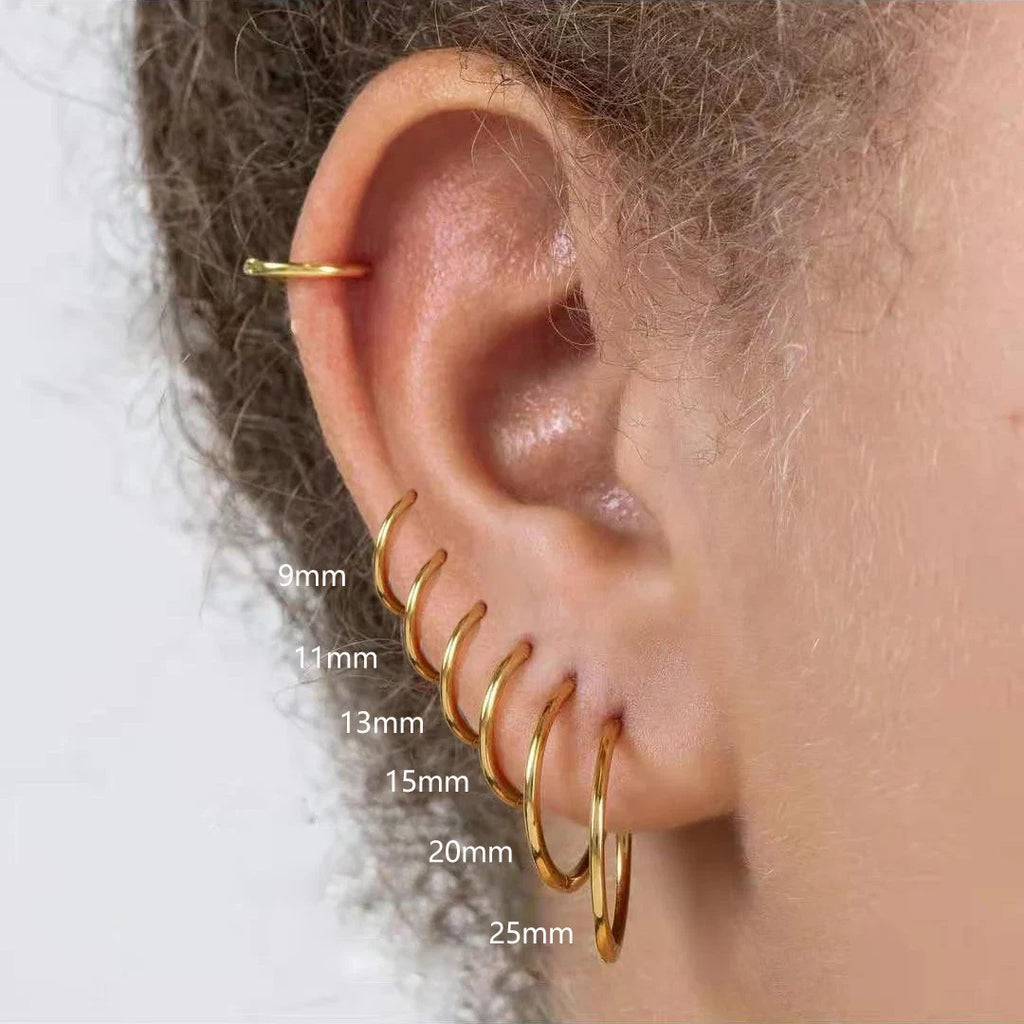 Gold Stainless Steel Hoop Earrings for Women Men | Minimalist Circle Huggies