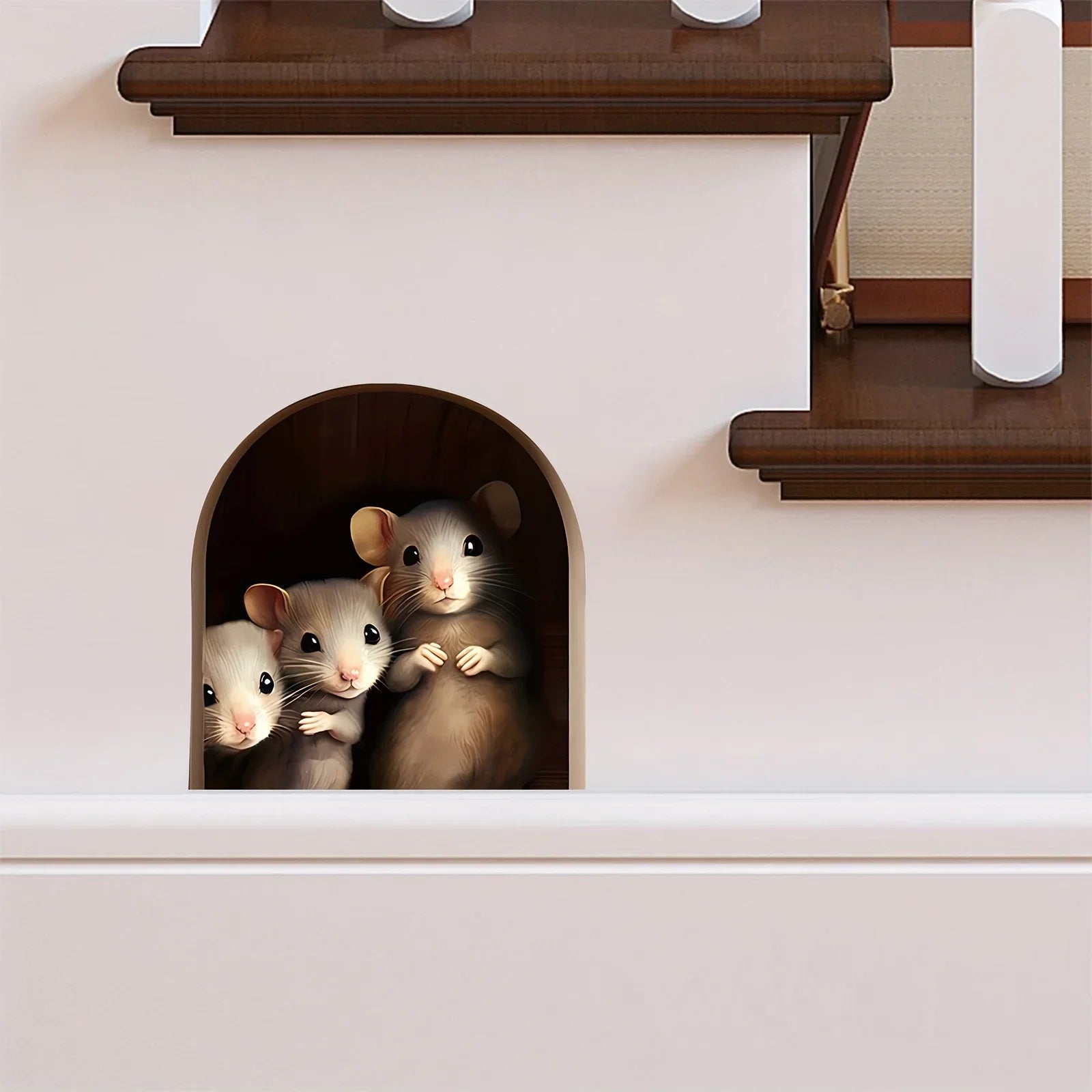 3D Mouse In Hole Wall Stickers | Waterproof Self-Adhesive Wall Decals