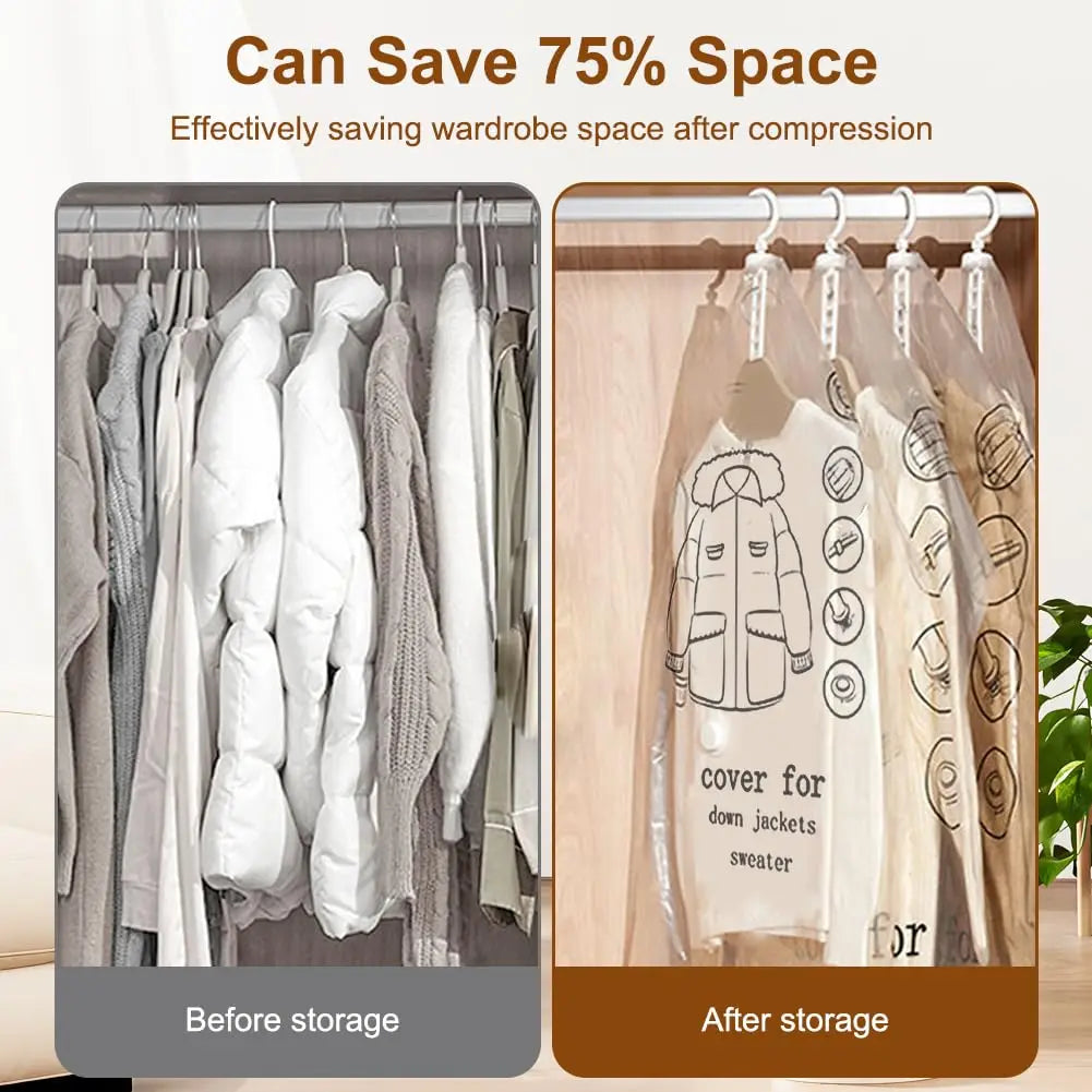 Hanging Vacuum Space Saver Bags Closet Organizer Storage Bags, Vacuum Seal Clear Bags for Clothes, Suits, Dress Or Jacke