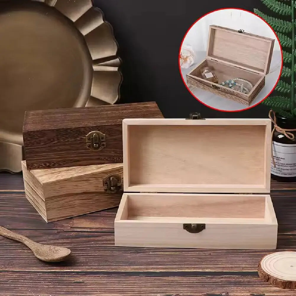 Retro Rectangular Wooden Storage Box Clamshell Desktop Organizer Jewelry Gift Box for Home Decor