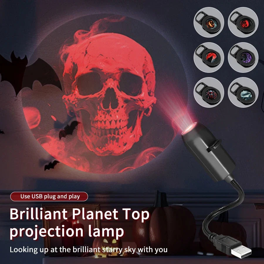 Halloween LED Projection Night Light | Pumpkin Moon Ceiling Lamp with USB