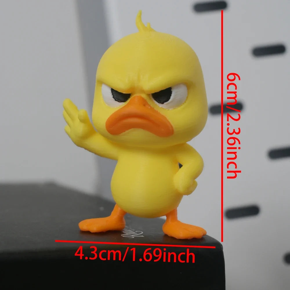 Angry Yellow Duck Statue with Rejecting Gesture. Funny Mini Figurine for Desk, Car, Home Decor. A Playful & Lightweight Gift.