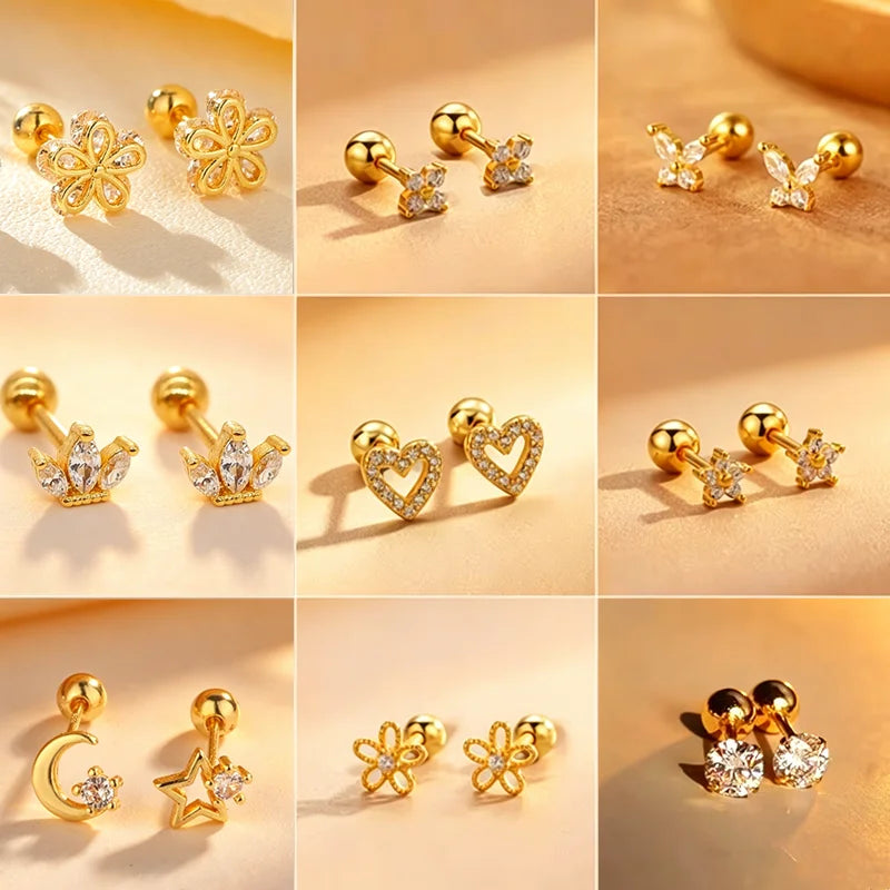 Heart Stud Earrings | Screw Back Cartilage Earrings for Women