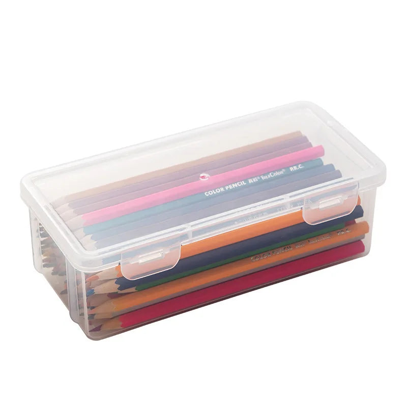 1pc Transparent Plastic Pencil Box School Office Supplies Pens Markers Erasers Tape Stickers Beads Storage Organizer Box