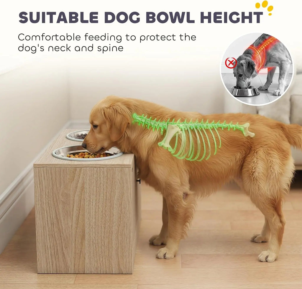 Elevated Dog Bowls with Storage Cabinet, Raised Dog Bowl Stand, Pet Feeding Station with Slow Feeder & Non-Slip, for Large Pets
