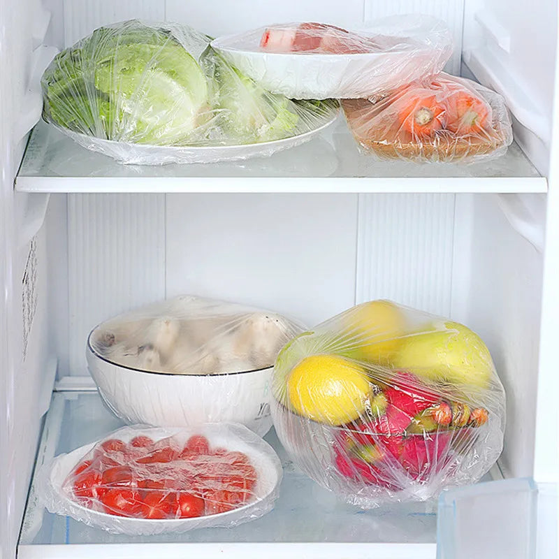 100/50/20pcs Disposable Food Cover Food Grade Fruit Vegetable Storage Bag Elastic Plastic Bag Bowl Cup Kitchen Fresh Keeping Bag