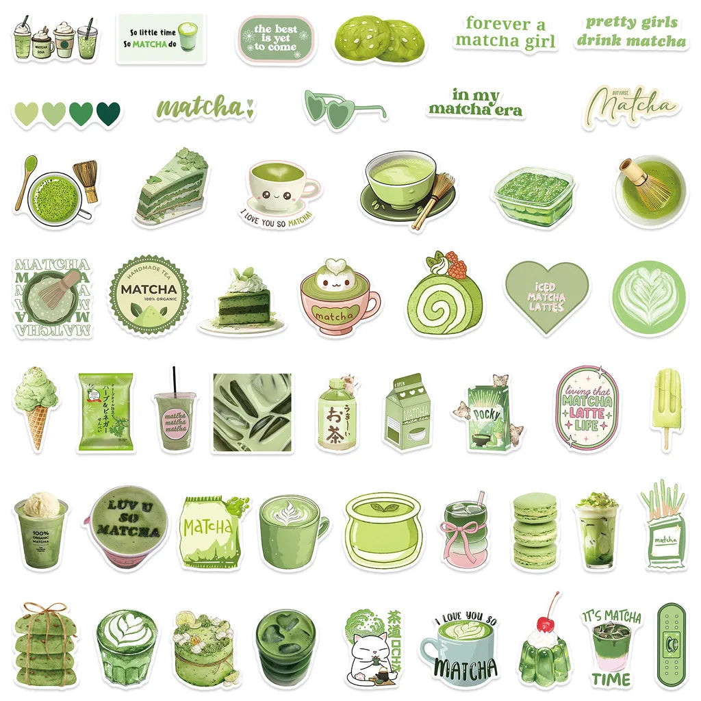 50Pcs Matcha Girl Stickers | Cute Cartoon Decals for Notebooks, Skateboards & Luggage