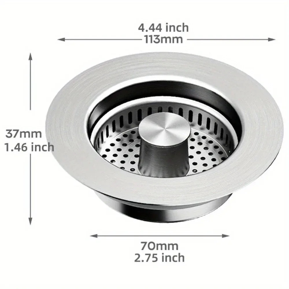 3-in-1 Sink Strainer – Pop-Up Stopper with Anti-Clog Basket and Odor Filter