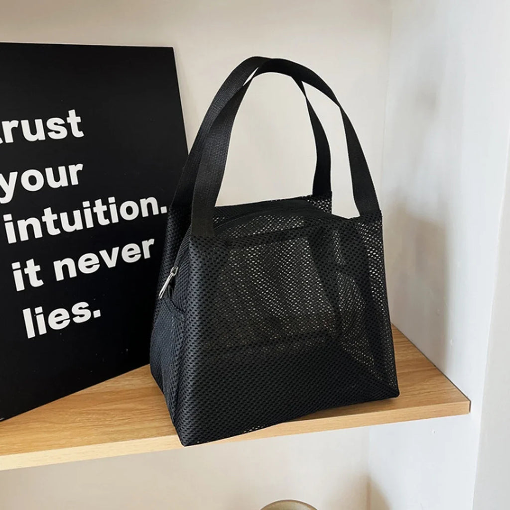 Large Capacity Travel Mesh Bag with Handle Portable Cosmetic Zipper Pouch Makeup Toiletry Beach Bag - New Design